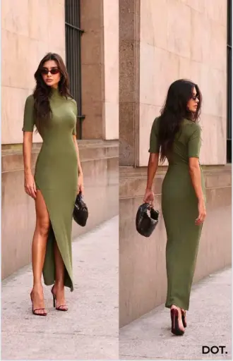 Vestido Canelado Com Fenda - DOT